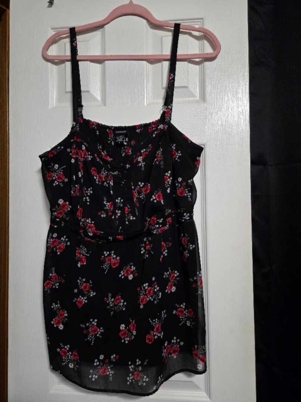 Torrid Black Red Rose Floral Chiffon Babydoll Cami Size 2 2X